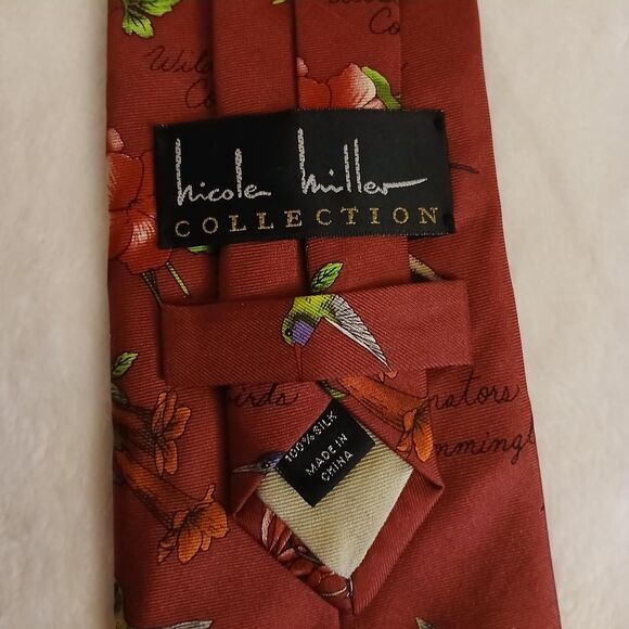 VTG Nicole Miller New York 100% Silk Native Plants Flowers Neck Tie Hummingbirds - Picture 2 of 5